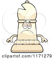 Cartoon Of A Depressed White Chess Bishop Piece Royalty Free Vector Clipart