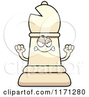 Cartoon Of A Mad White Chess Bishop Piece Royalty Free Vector Clipart