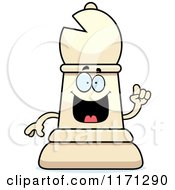 Cartoon Of A Smart White Chess Bishop Piece With An Idea Royalty Free Vector Clipart