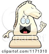Cartoon Of A Smart White Chess Knight Mascot With An Idea Royalty Free Vector Clipart