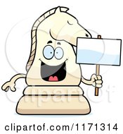 Poster, Art Print Of Happy White Chess Knight Mascot Holding A Sign
