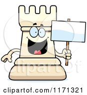 Poster, Art Print Of Happy White Chess Rook Mascot Holding A Sign