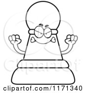 Cartoon Clipart Of A Mad Black Chess Pawn Mascot Vector Outlined Coloring Page