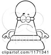 Cartoon Clipart Of A Depressed Black Chess Pawn Mascot Vector Outlined Coloring Page
