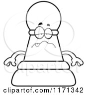 Cartoon Clipart Of A Sick Black Chess Pawn Mascot Vector Outlined Coloring Page