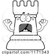 Cartoon Clipart Of A Screaming Black Chess Rook Mascot Vector Outlined Coloring Page