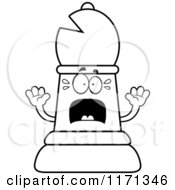 Cartoon Clipart Of A Screaming Black Chess Bishop Piece Vector Outlined Coloring Page