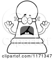 Cartoon Clipart Of A Screaming Black Chess Pawn Mascot Vector Outlined Coloring Page