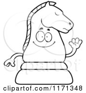 Cartoon Clipart Of A Waving Black Chess Knight Mascot Vector Outlined Coloring Page
