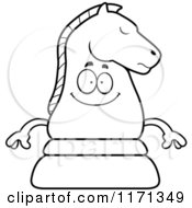 Cartoon Clipart Of A Happy Black Chess Knight Mascot Vector Outlined Coloring Page