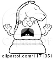 Cartoon Clipart Of A Screaming Black Chess Knight Mascot Vector Outlined Coloring Page