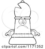 Cartoon Clipart Of A Depressed Black Chess Bishop Piece Vector Outlined Coloring Page
