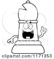 Cartoon Clipart Of A Smart Black Chess Bishop Piece With An Idea Vector Outlined Coloring Page