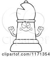 Cartoon Clipart Of A Mad Black Chess Bishop Piece Vector Outlined Coloring Page