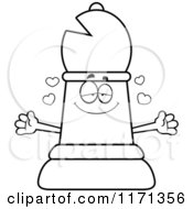 Cartoon Clipart Of A Loving Black Chess Bishop Piece Wanting A Hug Vector Outlined Coloring Page