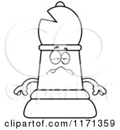 Cartoon Clipart Of A Sick Black Chess Bishop Piece Vector Outlined Coloring Page