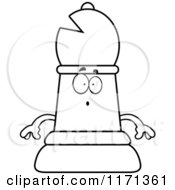 Cartoon Clipart Of A Surprised Black Chess Bishop Piece Vector Outlined Coloring Page