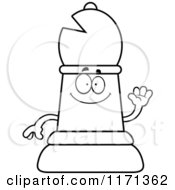 Cartoon Clipart Of A Happy Black Chess Bishop Piece Vector Outlined Coloring Page