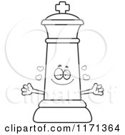 Cartoon Clipart Of A Loving Black Chess King Wanting A Hug Vector Outlined Coloring Page