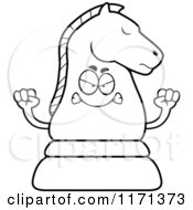 Cartoon Clipart Of A Mad Black Chess Knight Mascot Vector Outlined Coloring Page