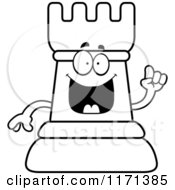 Cartoon Clipart Of A Smart Black Chess Rook Mascot With An Idea Vector Outlined Coloring Page