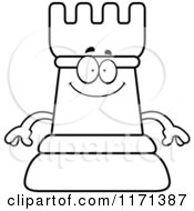 Cartoon Clipart Of A Happy Black Chess Rook Mascot Vector Outlined Coloring Page