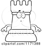 Cartoon Clipart Of A Surprised Black Chess Rook Mascot Vector Outlined Coloring Page