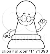 Cartoon Clipart Of A Waving Black Chess Pawn Mascot Vector Outlined Coloring Page
