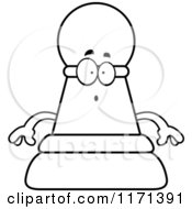 Cartoon Clipart Of A Surprised Black Chess Pawn Mascot Vector Outlined Coloring Page