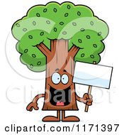 Poster, Art Print Of Happy Tree Mascot Holding A Sign