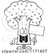 Poster, Art Print Of Black And White Happy Tree Mascot Holding A Sign