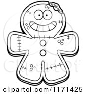 Black And White Grinning Happy Gingerbread Zombie Mascot
