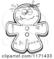 Cartoon Clipart Of A Drunk Gingerbread Zombie Mascot Vector Outlined Coloring Page by Cory Thoman
