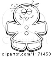 Cartoon Clipart Of A Drunk Gingerbread Woman Mascot Vector Outlined Coloring Page
