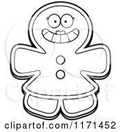 Black And White Grinning Happy Gingerbread Woman Mascot