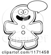 Black And White Happy Talking Gingerbread Woman Mascot