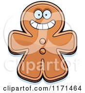Cartoon Of A Grinning Happy Gingerbread Man Mascot Royalty Free Vector Clipart