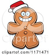Cartoon Of A Christmas Gingerbread Man Mascot Wearing A Santa Hat Royalty Free Vector Clipart
