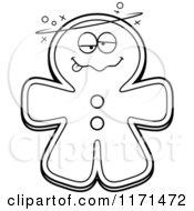 Cartoon Clipart Of A Drunk Gingerbread Man Mascot Vector Outlined Coloring Page