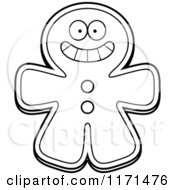 Poster, Art Print Of Black And White Grinning Happy Gingerbread Man Mascot