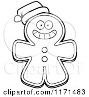 Cartoon Clipart Of A Christmas Gingerbread Man Mascot Wearing A Santa Hat Vector Outlined Coloring Page