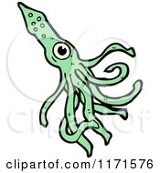 Cartoon Of A Green Squid Royalty Free Vector Illustration by lineartestpilot