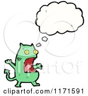 Cartoon Of A Thinking Green Devil Royalty Free Vector Illustration by lineartestpilot
