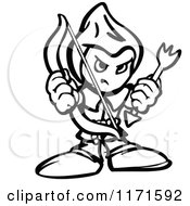 Cartoon Of A Tough Black And White Archer Holding A Bow And Arrow Royalty Free Vector Clipart