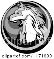 Poster, Art Print Of Grayscale Wolf Head In A Circle