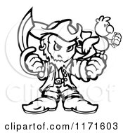 Cartoon Of A Tough Black And White Pirate Holding A Sword And Parrot Royalty Free Vector Clipart
