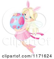 Poster, Art Print Of Blond Fairy Girl Wearing Bunny Ears And Flying With An Easter Egg