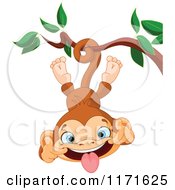 Poster, Art Print Of Silly Monkey Making A Funny Face And Hanging Upside Down From A Branch