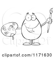 Cartoon Of A Black And White Easter Egg Mascot Holding A Paintbrush And Palette Royalty Free Vector Clipart