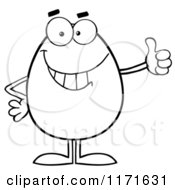 Poster, Art Print Of Cartoon Of A  Black And White Egg Mascot Holding A Thumb Up Royalty Free Vector Clipart